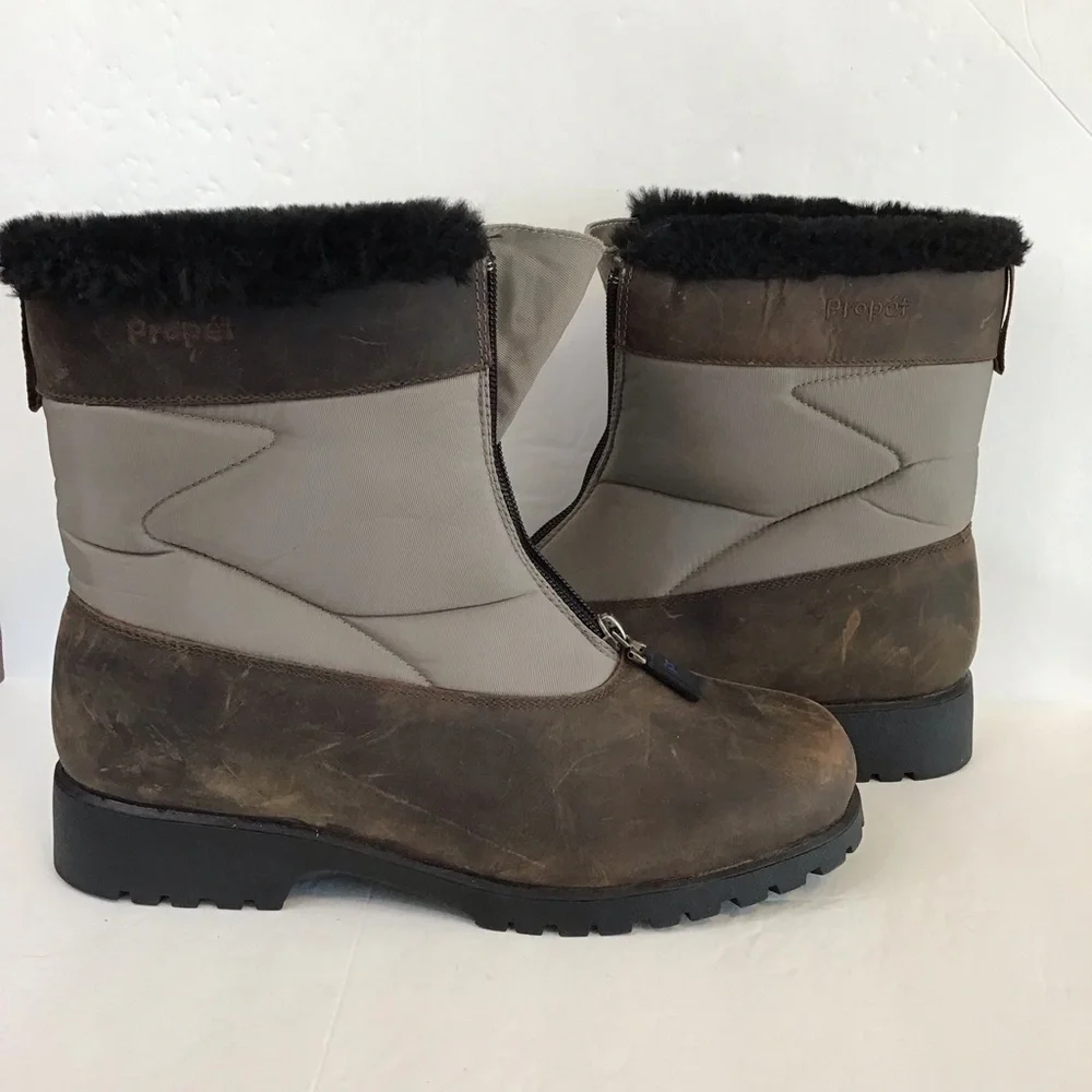 PROPET Women's  Brown & Taupe Faux Fur Zip Leather Winter Boots 9.5 NEW